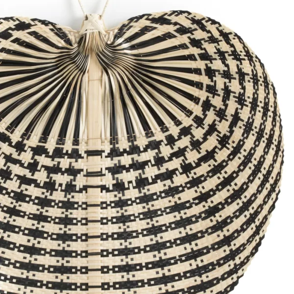 Eventail en bambou noir et beige (grand) – Image 2