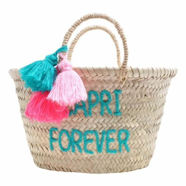 Panier Pompons brodé Capri forever