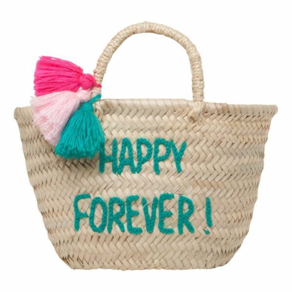 Panier Pompons brodé Happy forever