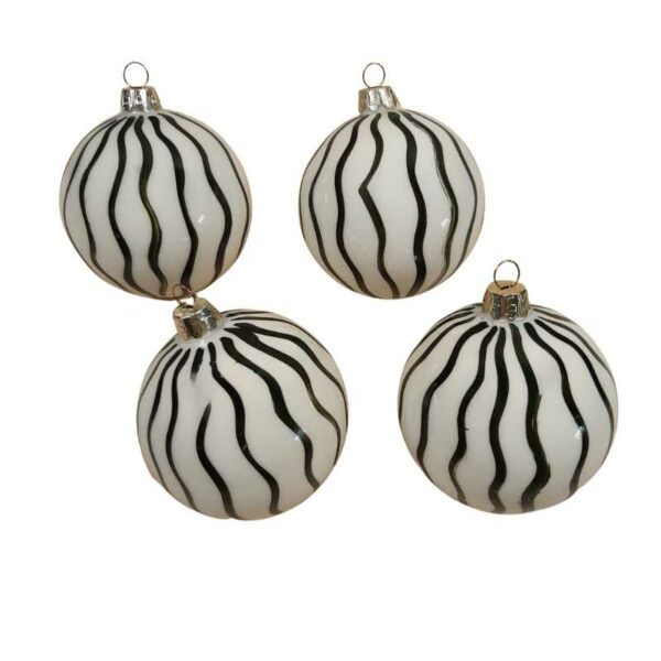 4 boules en verre Lignes vertes