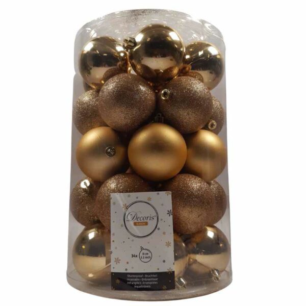 Set de 34 boules de Noël dorées 8 cm